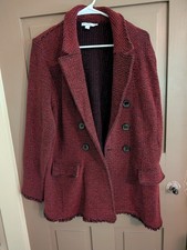 Chico's Red Black Houndstooth Blazer Size 3 XL Fringed Hem
