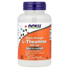 Now Foods L-Theanine Double Strength 200 mg 120 Veg Capsules GMP Quality