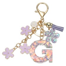 Alphabet g Tassel Cherry Blossom Initial Letter Keychain Purple, Pack of 1 