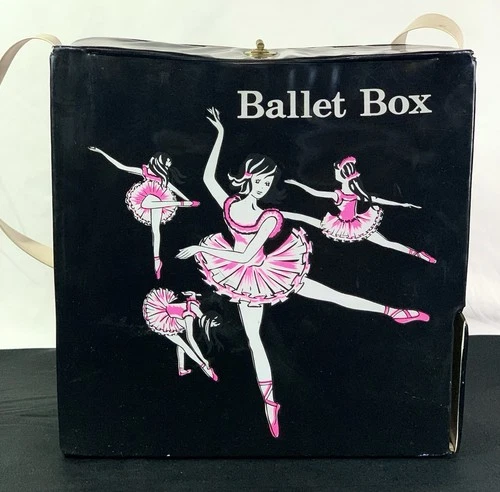 Vintage 1966 BALLET BOX Black w/ Pastel Pink Storage Box by Mattel Vinyl Plastic