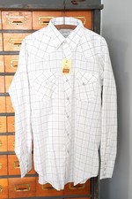 Vintage H Bar C Ranchwear Shirt Mens Large Western Pearl Snap Striped white blue