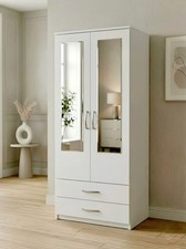 Ready Assemble White Wardrobe with mirror and drawers Bedroom Furniture