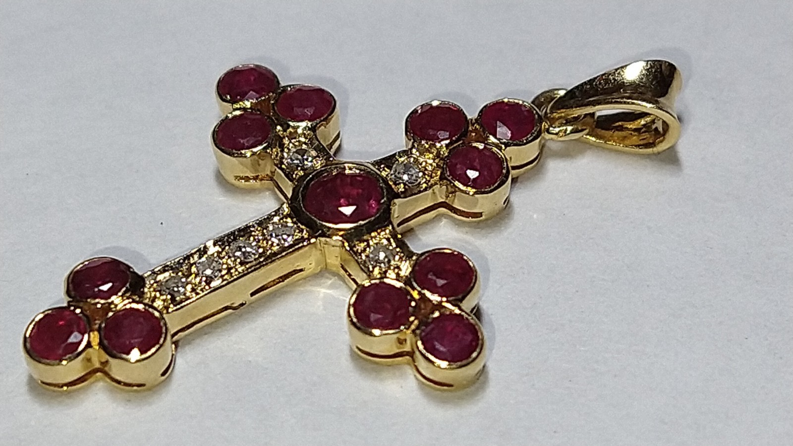 Solid 18k gold natural ruby diamond cross pendant… - image 14