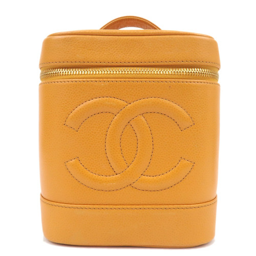 CHANEL Coco Mark Caviarskin Vanity Bag Orange Gold HDW A01998 Authentic