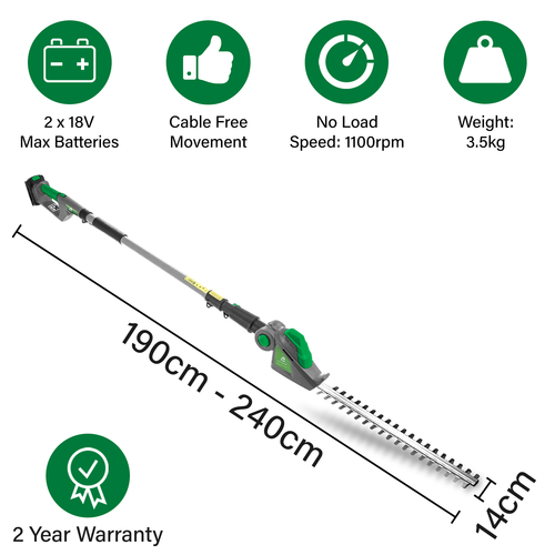 Hedge Trimmer Cordless Electric 2.4m Long Reach Cutter 2 Batteries and Charger - Bild 6 von 10