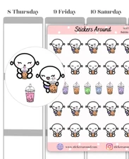 Bubble Tea Time Planner Sticker, Boba Tea Time, Calendar & Bullet Journal