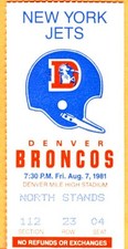***R.I.P. DAN REEVES NFL HEAD COACHING DEBUT*** 8/7/81 BRONCOS/JETS TICKET STUB