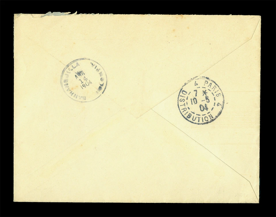 哥伦比亚 1904 年 Eagle 10p 绿色 - BISECTED - Sc# 274 封面 MANIZALES 到法国 — 第 2/2 张图片