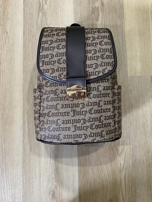 NEW Juicy Couture Women Pop that Lock Backpack Taupe Dark Brown Logo Bag RV99.00