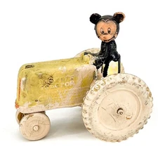 Vtg 30s The Sun Rubber Co. Mickey Mouse Yellow Tractor Walt Disney Toy