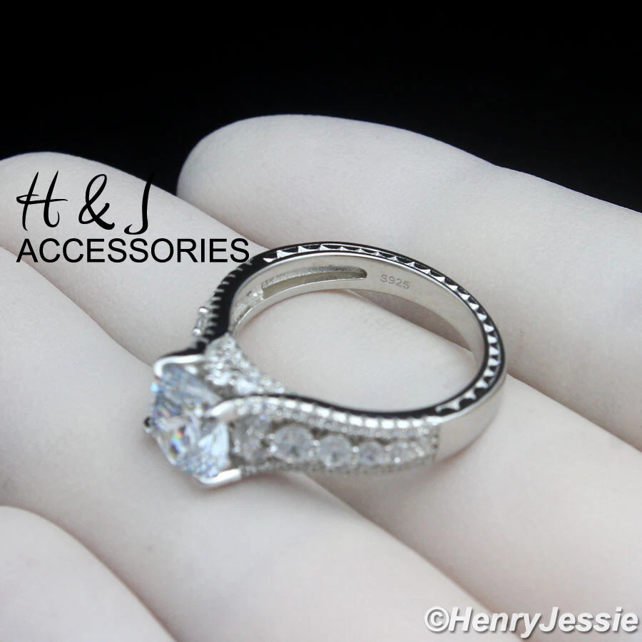 WOMEN SOLID 925 STERLING SILVER ICY CZ ROUND CUT ENGAGEMENT RING SIZE 6-10*SR216 - Image 4 of 4