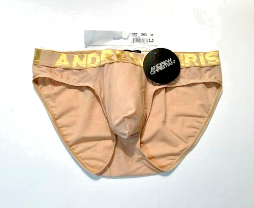 Andrew Christian Gr. XL Polyamid Mesh Slip - hellbraun/gold - Beutel Unterwäsche