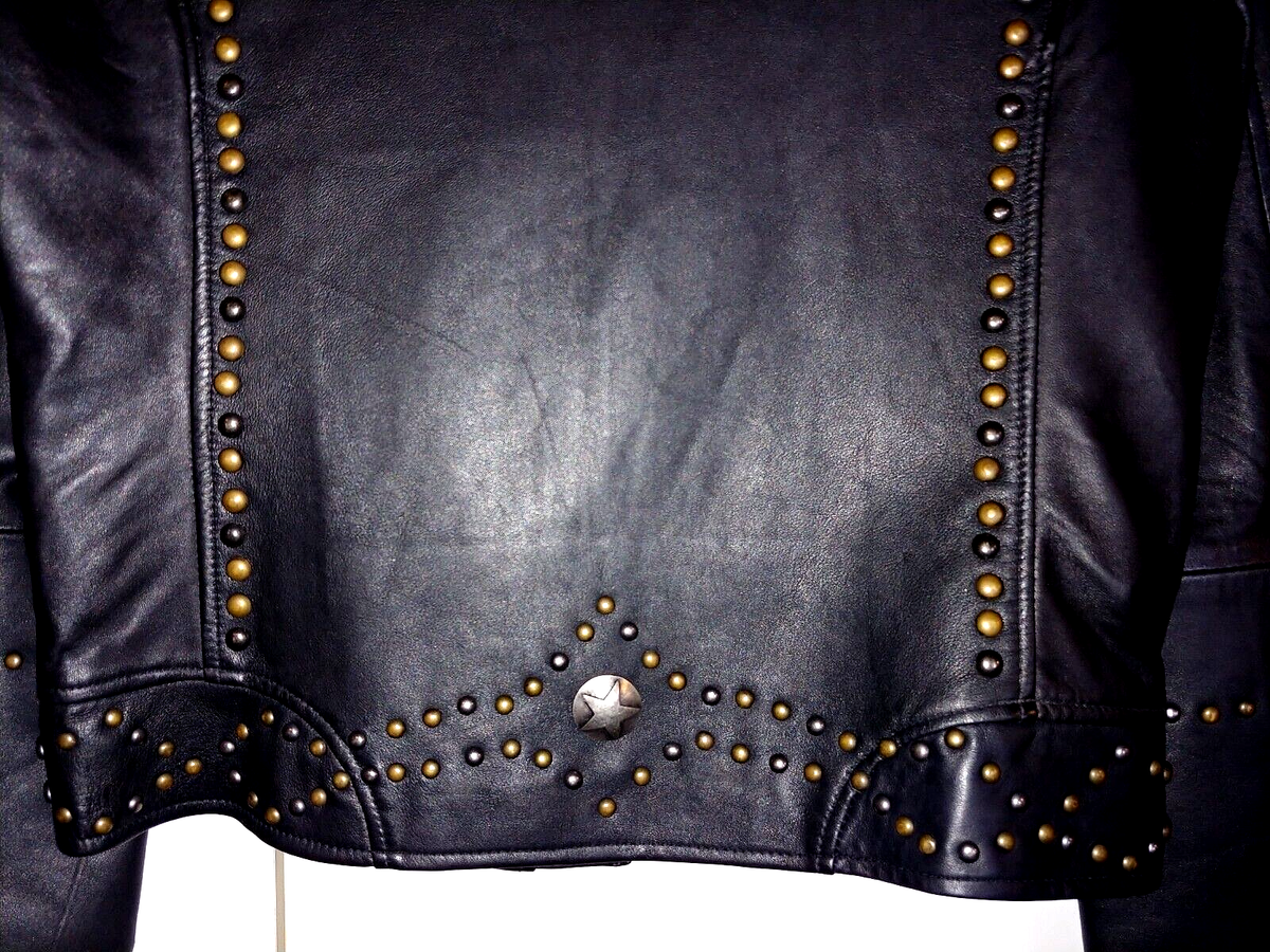 SCULLY LADIES BLACK LEATHER STUDDED ZIP JACKET-JR L-BARELY