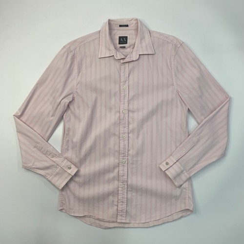 Armani Exchange Shirt Mens L Large Pink Slim Fit Stripe Lightweight Cotton Blend - Picture 2 of 10