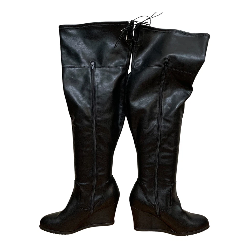 Botas para mujer Lane Bryant sobre la rodilla negras cremallera tacón de cuña plus 10W caprichoso punk Foto 4 de 4
