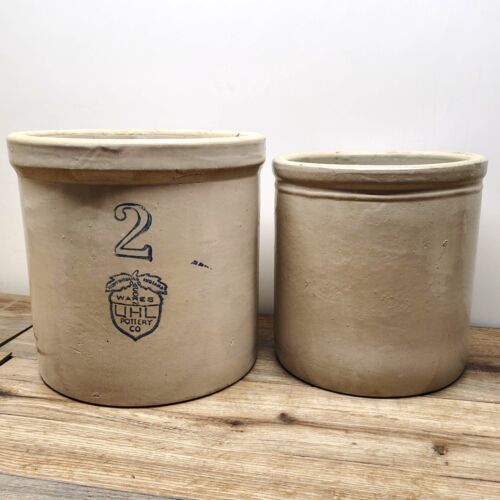 Antique Acorn Ware UHL Pottery Huntingburg Indiana 2 Gallon Crock Indiana