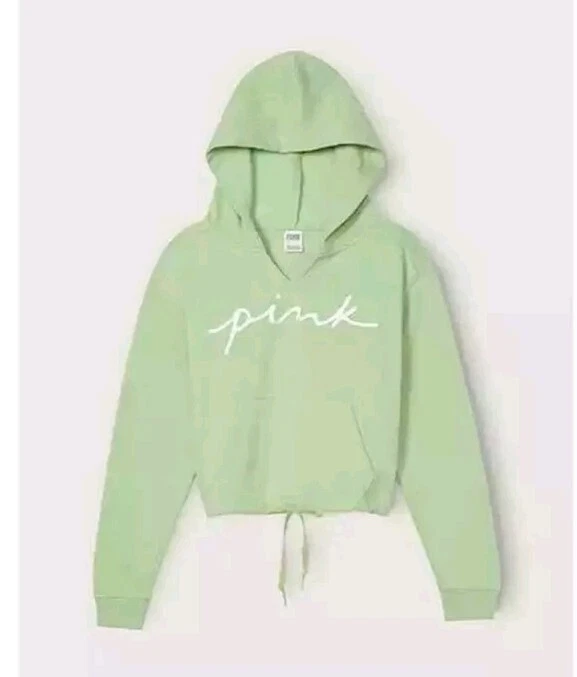 UNDERCOVER Felpa con cappuccio Victoria's Secret ROSA in pile cropped cinched campus nuova con etichette in giada taglia XXL
