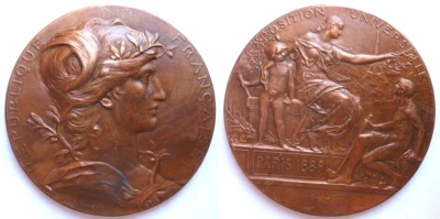 Médaille en bronze Exposition Universelle 1889 Paris, Nue par Daniel Dupuis - Photo 1/3