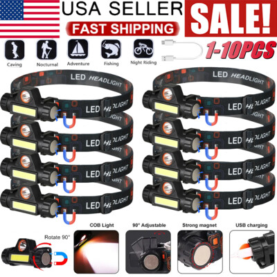 Pak Led Forehead USB Rechargeable Forehead Head Light LED Rotation Waterproof Headlamp ...