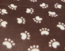 Brown White Dog Paw Print Fleece Fabric/One Half Yard/ 60" wide/ Polyester