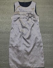 Banana Republic Dress Satin Tiered Bow Striped Sz 6 Shift Knee Length Sleeveless