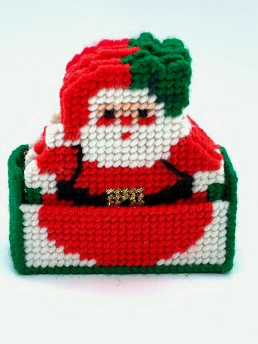 Vintage Santa Plastic Canvas Coaster Set Roly Poly Santa Completed