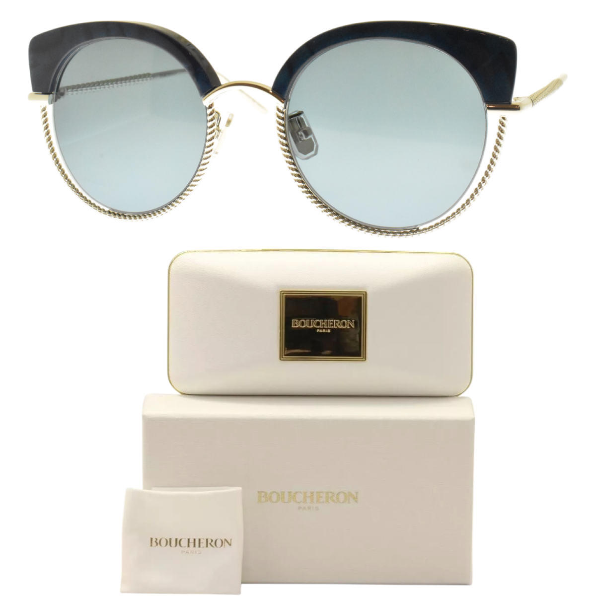 NEW!! BOUCHERON BC0105S 003 Blue/White Cat Eye Semi Rimless  display picture 2