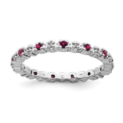 Platin Sterling Silber Rot Rubin & Diamanten Ewigkeit Stapelbar Ringgröße