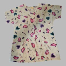 Sunshine Alley Scrubs Womens Size Small Smock Love Hearts Kisses Hugs Medical