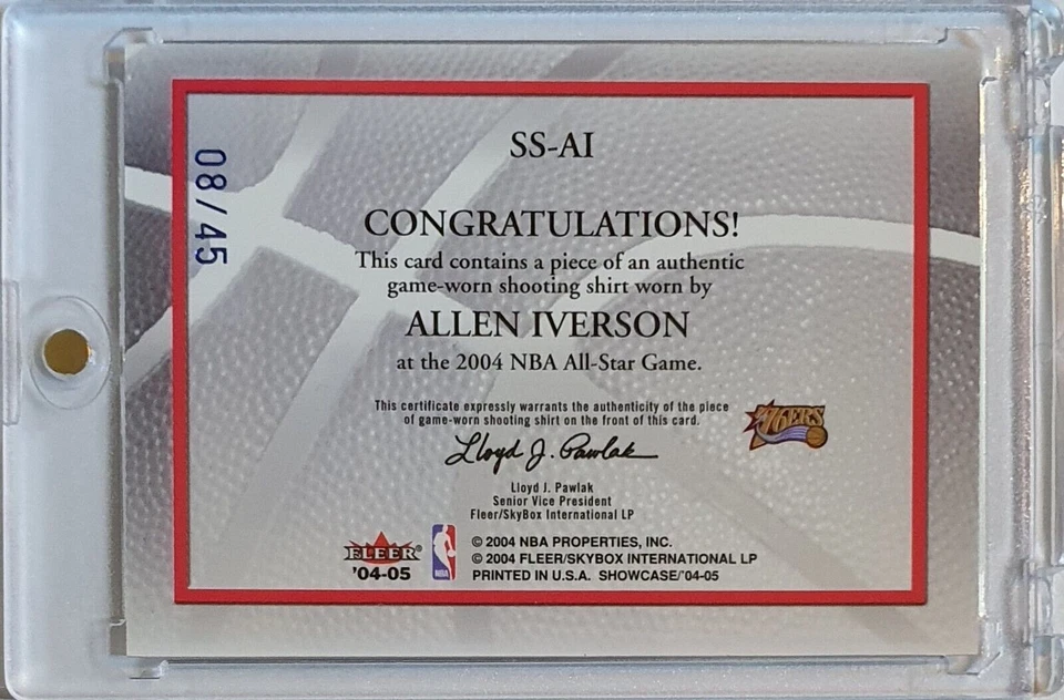 2004 Fleer Showcase Allen Iverson #PATCH BLUE /45 Game Worn Jersey - Rare - Image 4 of 4