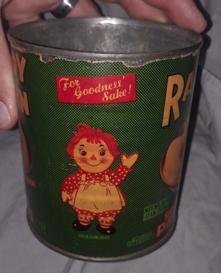 Raggedy Ann Peach Tin Can Container Raggedy Ann Corporation