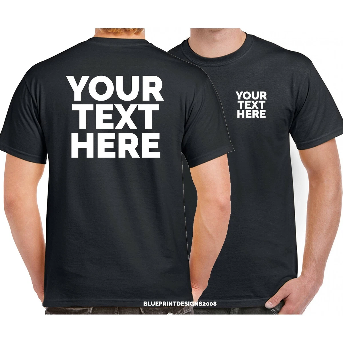 CUSTOM TEXT BLACK NAVY T SHIRT YOUR TEXT CHOICE TEE ALL SIZES