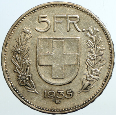スイス 5フラン銀貨 (1935年) スイス 5フラン銀貨 (1935年) スイス 5フラン銀貨 (1935年) スイス5