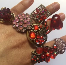 Cocktail Rings Red Pink Women Unisex Costume Jewellery Gold Silver Adjustable