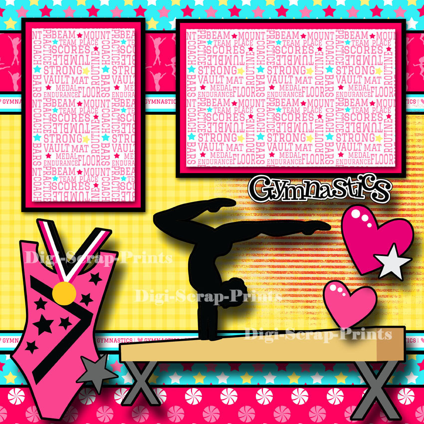Gymnastics 2 premade scrapbook pages paper girl printed layout ...
