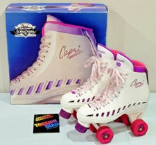 Capri Roller Derby Skates Women Size 6 White  Pink/Purple w Urethane Wheels EUC