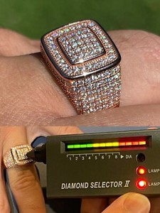 Authentic Real 14k Rose Gold Plated Men Hip Hop Iced Moissanite Ring Passes Tester