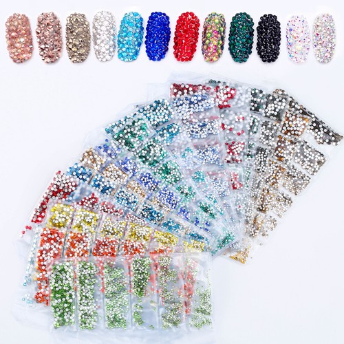 1728pcs 6Mix Size FlatBack Crystal Rhinestone Gemstones Diamantes SS4-SS12 NAIL - Afbeelding 1 van 28