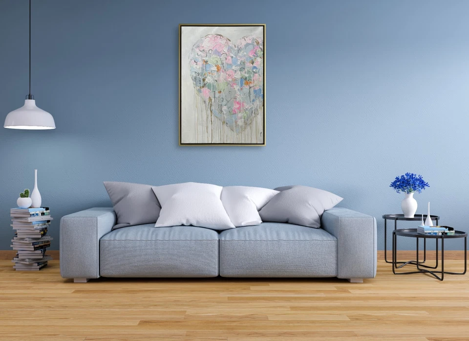 Hungryartist - Pintura al óleo original de corazón abstracto sobre lienzo enmarcado 24x36 Foto 2 de 4