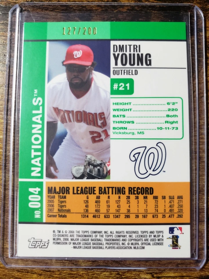 2008 Topps Co-Signers Dmitri Young Ronnie Belliard Silver Green 127/200 #4 Nats - Image 2 of 2
