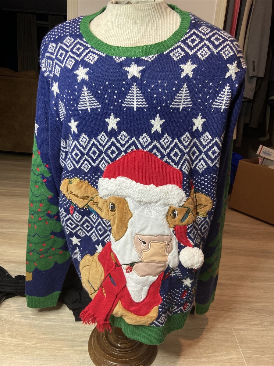HOLIDAY TIME Ugly Christmas Cow Sweater Size XXL (50-52) Lights Do