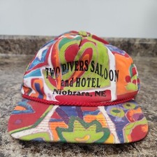 Vtg Two River Saloon  Hotel Niobrara Nebraska Snapback Trucker Hat Abstract
