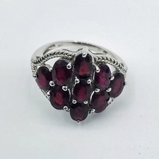 9 Stone 5.26 ctw Multi Faceted Oval Cut Ruby Sterling Silver Ring - Size 7 NWT