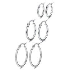 3Pair Silver Small Hoop Earrings for Women Girl Stainless Steel Huggie Cartilage