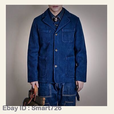 Indigo Dyeing Kendo Sashiko Suit Coat Men's Vintage Casual Work