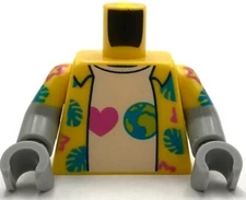 Lego New Minifigure Yellow Torso Hawaiian Shirt Open w/ Dark Azure Leaves Part