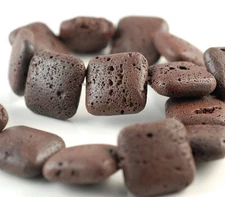 22X22MM COFFEE VOLCANIC BASALTIC LAVA GEMSTONE SQUARE 22X22MM LOOSE BEADS 16inch
