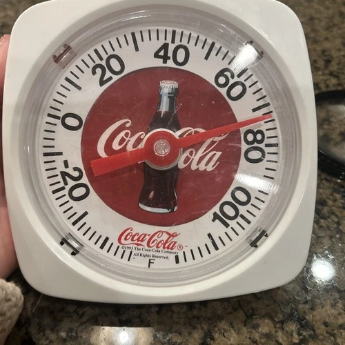 Coca-Cola Thermometer Vntg 1993 Coke Bottle Logo With Mounting Bracket 5.5”x5.5”