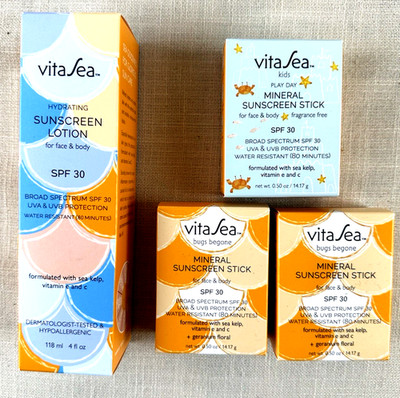NEW Vita Sea sunscreen mineral lotion &  sticks broad spectrum spf 30 UVA & UVB