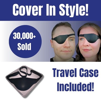 Black Leather Eye Patch for Adults - Adjustable Medical Eye
